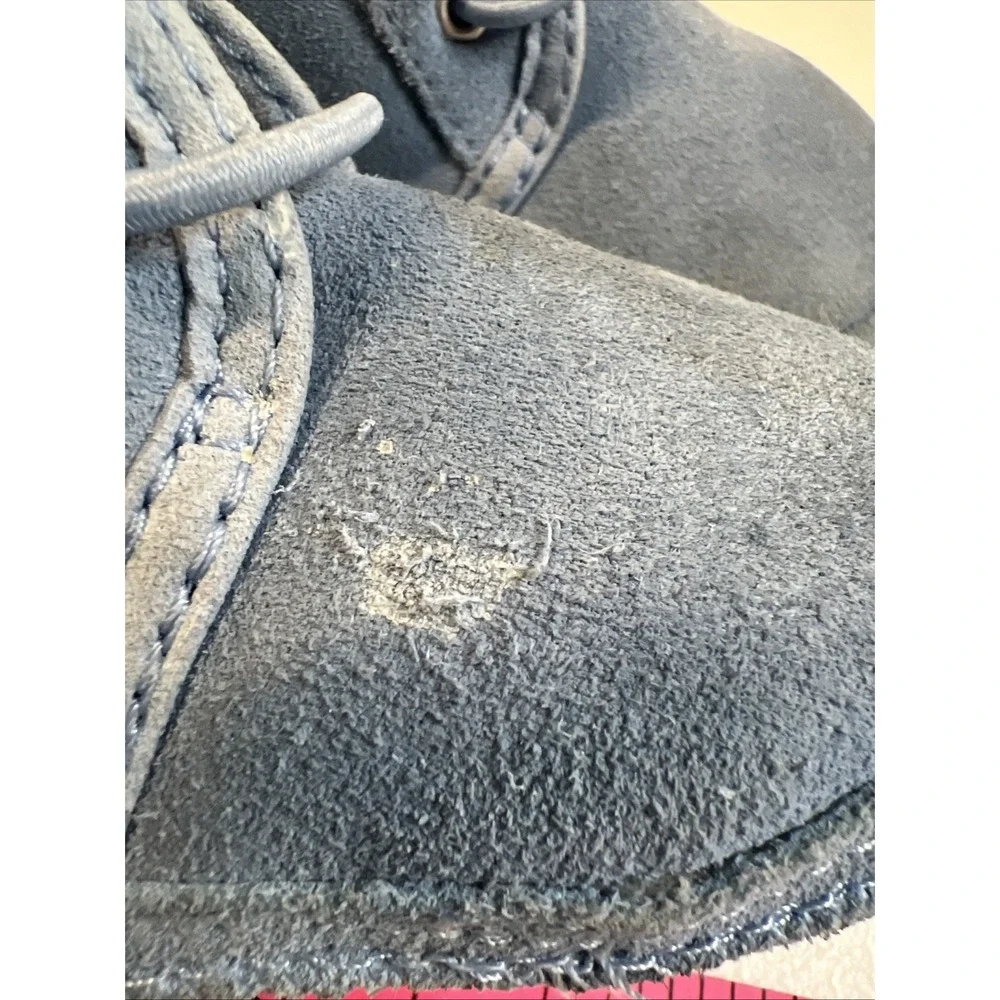 UGG Suede Blue Baby Booties Neumel Fleece Lined Easy On Off Toddler Size 4/5